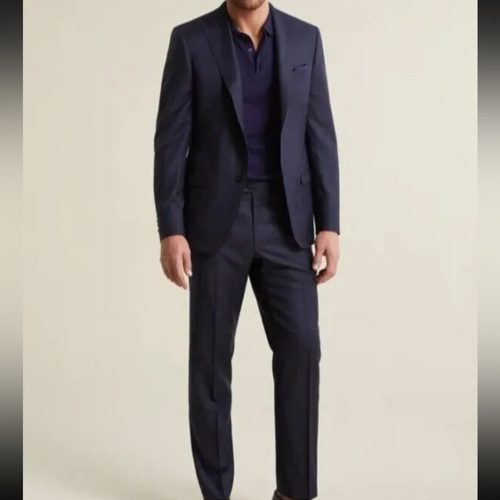 $1395 Hickey Freeman Mens Blue 2-Piece Jacket Pants Suit 44R